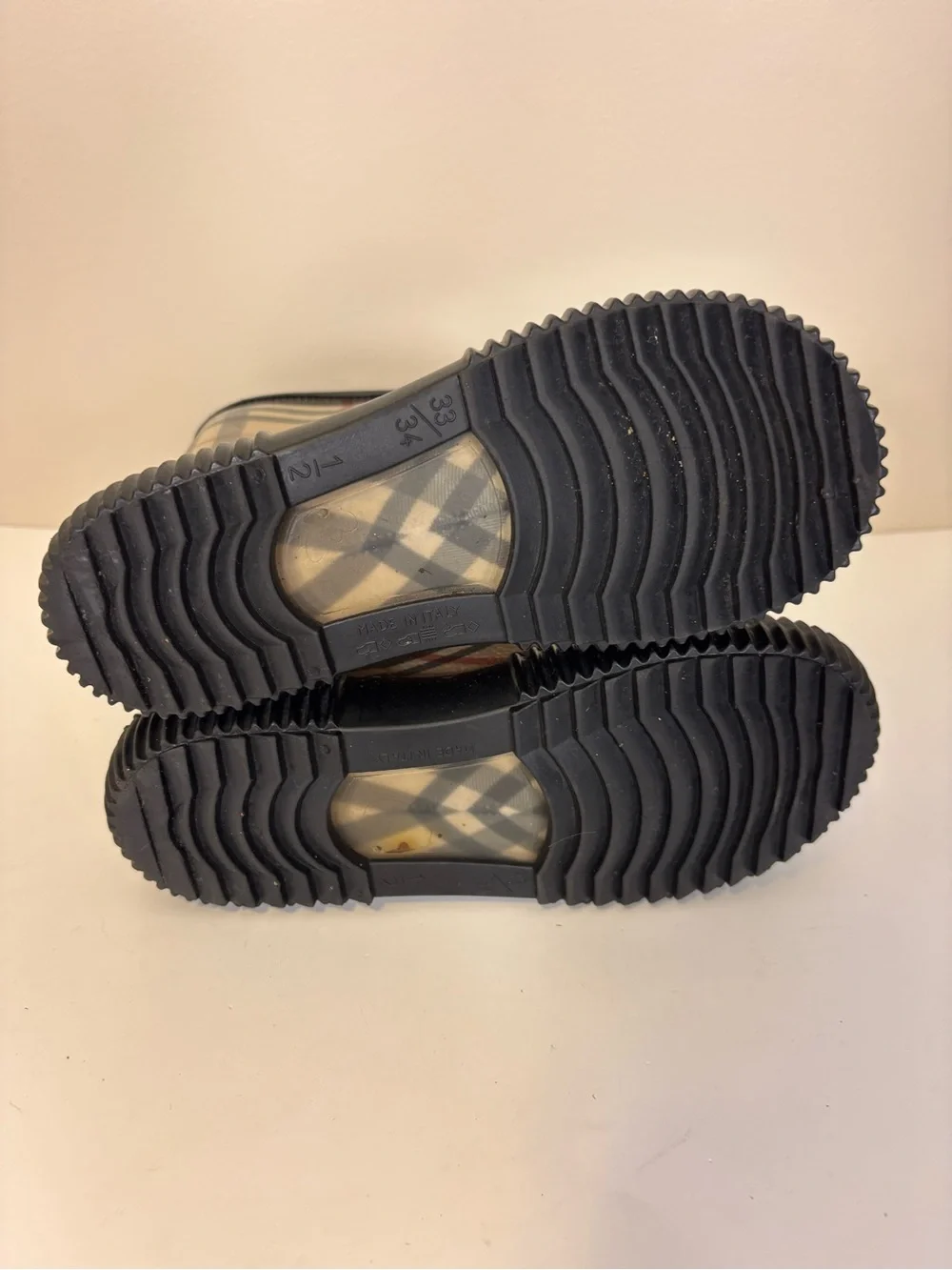 Burberry Beige Plaid Nova Check Kids Rain Boots Size 1/2